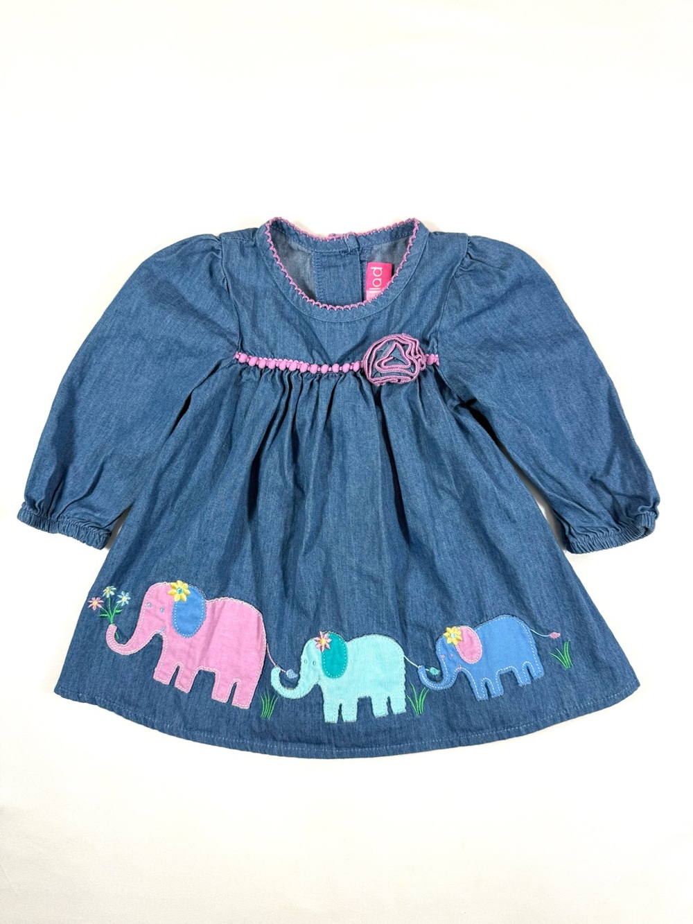 GOODLAD Girls Elephant Parade Applique Dress 12m Cottagecore Boutique Zoo Whimsy